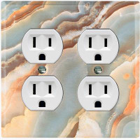 WorldAcc Metal Light Switch Plate Outlet Cover (Grey Marble Orange Swirl Image - Single Toggle)