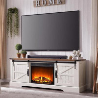 Gracie Oaks Makenli Farmhouse TV Stand with 23" Electric Fireplace for TVs up to 75", Sliding Barn Door