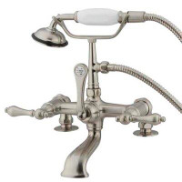 Kingston Brass Robinet de baignoire à fixation sur plateau à poignée triple avec douche à main à pattes Vintage