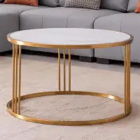 Mercer41 Sintered Stone Round Coffee Table With Golden Stainless Steel Frame