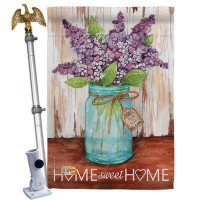Breeze Decor Welcome Lilacs Home Sweet Jar - Impressions Decorative Aluminum Pole & Bracket House Flag Set HS100065-BO-0