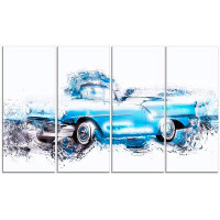 Made in Canada - Design Art Baby Blue Vintage Car 4 Piece Painting Print on Wrapped Canvas Set