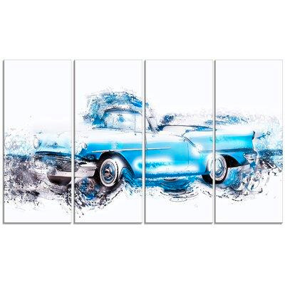 Made in Canada - Design Art Baby Blue Vintage Car 4 Piece Painting Print on Wrapped Canvas Set in Arts & Collectibles