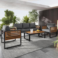 Latitude Run® Modern 4-Pieces Outdoor Furniture Sofa With Metal And Wood Frame