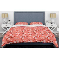 Made in Canada - East Urban Home Coral Flowers of Bird of Paradise Mid-Century Duvet Cover Set