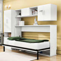 Latitude Run® Raffles Twin Size Murphy Bed with Desk, Wardrobe and Drawers