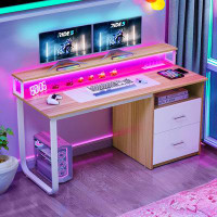 Wade Logan Brooksey 55'' Writing Desk with Charging Station & LED Light