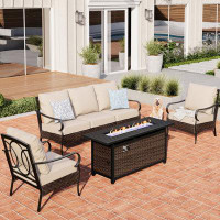 Lark Manor Arwand Outdoor Patio Conversation Set with Fire Pit Table & Optional Ottomans