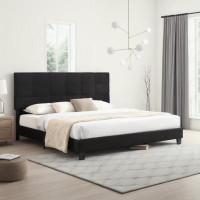 Latitude Run® Upholstered Platform Bed Frame with  Linen Fabric Headboard