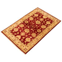ECARPETGALLERY One-of-a-Kind Hand-Knotted New Age Chobi Finest Dark Red/Beige 4'2" x 6'5" Wool Area Rug