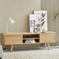 Bayou Breeze TV Stand With Rattan Sliding Doors, Television Stands For Tvs Up To 65 Inches TV, Modern Farmhouse Boho Hom