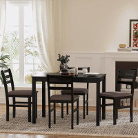Winston Porter Dining Table Upholstered Chairs with Ladder Back Design for Dining Room Kitchen