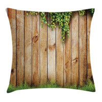 East Urban Home Grass and Leaf Plant over Old Fence Indoor / Outdoor 28" Throw Pillow Cover