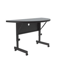 Correll, Inc. Correll 24x48 Half Round Deluxe Flip Top Table, Grey Granite Thermal Fused Laminate Top, Height Adjustable