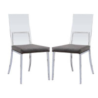 Orren Ellis Set Of 2 Acrylic And Leatherette Padded Dining Chairs In Chrome Finish