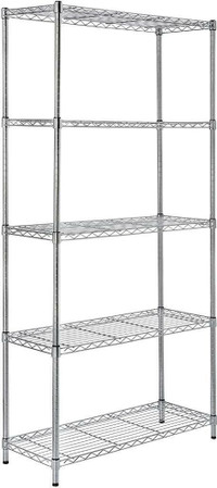 NEW 5 LAYER ADJUSTABLE WIRE STEEL SHELVING RACK CHROME OR BLACK WS775