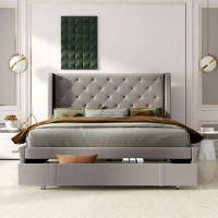 Mercer41 Petersen Queen Size Storage Bed Velvet Upholstered Platform Bed