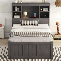 Red Cloud Platform Bed With Storage Headboard, Charging Station, Trundle And 3 Drawers