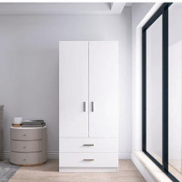 Latitude Run® Malva Freestanding Wardrobe Cabinet Matte White With Outside 2-drawer