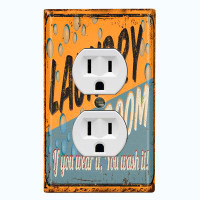 WorldAcc Metal Light Switch Plate Outlet Cover (Laundry Wash Room Blue Bubbles - Single Duplex)