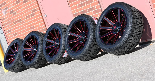 $3850 (5pcs) Rim Tire Package jeep Wrangler Rubicon Shara 22x10 -18 (5Rim5Sensor5Tire) 33x12.5R22 1745 Red Fuel Contra in Tires & Rims in Toronto (GTA) - Image 3
