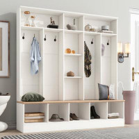 Latitude Run® Wide Design Hall Tree With Storage Bench, Minimalist Shoe Cabinet With Cube Storage And Shelves, Multifunc