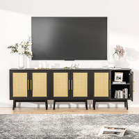 Bayou Breeze TV Stand For 85 Inch TV, Media Entertainment Centre Console Table, 3 Rattan Cabinets, TV Console Table With
