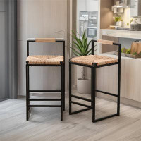 Bay Isle Home™ Set Of 2 Water Hyacinth Woven Bar Stools With Back Support Counter Height Dining Chairs For Kitchen, Home