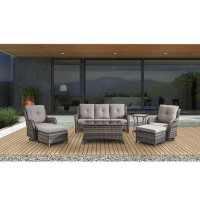 Belord Outdoor Wicker Rattan Patio Furniture Set, Including Three-Seater Sofa, Rocking Chair, Coffee Table, Ottoman And