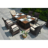 Lark Manor Rigoberto Rectangular 6 - Person 71'''' Long Fire Pit Table Dining Set With Cushions