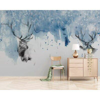 Millwood Pines Winterscape Horned Deer Nordic Textile Wallpaper