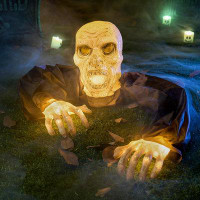 The Holiday Aisle® Halloween Light Up Zombie Groundbreaker, Scary Lighted Halloween Decorations Outdoor Zombie Skeleton