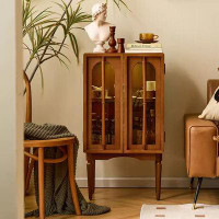 Eden Rim 36.42" Brown Standard Solid Wood + Glass Accent Cabinet