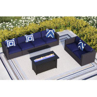 Lark Manor Rattan Outdoor Sofa With Fire Pit Table Set Of 7