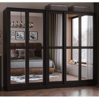 Hokku Designs Pouge 100% Solid Wood 5-Mirrored Sliding Door Wardrobe Armoire