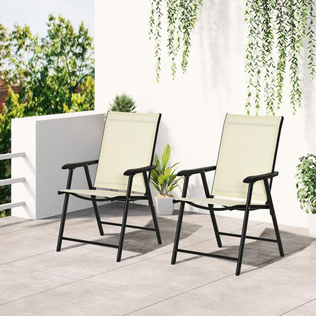 2 Piece Folding Chairs 22.75" x 25.25" x 37" Beige in Patio & Garden Furniture