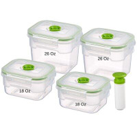 Lasting Freshness 9 Pc Vacuum Seal Food Storage Container Set | Hand Held Vacuum Food System | Deep Freezer Food Storage