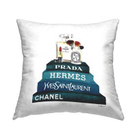 East Urban Home Blue Fashion Makeup Accessories On Glam Books Printed Throw Pillow Design By Amanda Greenwood