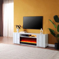 Orren Ellis Dadrian 70.5" White Finish TV Stand With Fireplace And Speaker