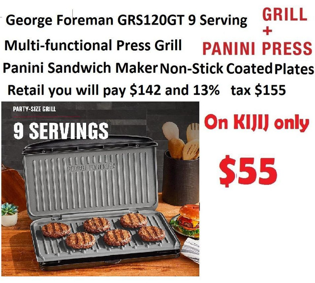 Multi-functional Press Grill Panini Sandwich Maker George Foreman 9 Serving  Non-Stick Coated Plates  Fit over Size in Toasters & Toaster Ovens in Toronto (GTA)