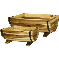 Millwood Pines 2-Piece Wood Barrel Planter Set