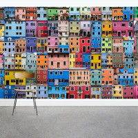 Wallums Wall Decor Colourful House Collage 8' x 144" 3 Piece Wall Mural
