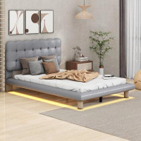 House of Hampton Velvet Platform Bed with LED Frame and Button-tufted Headboard