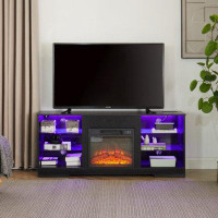 Latitude Run® TV Stand Electric Fireplace TV Stand with Glass Shelves,