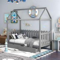 Harper Orchard Twin Size House Bed With Drawers  Fence-Shaped Guardrail