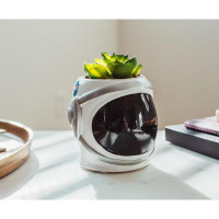 Primrue Nasa Space Helmet 6-inch Ceramic Planter With Artificial Succulent