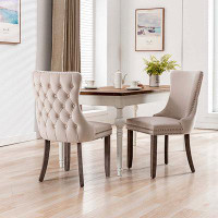 House of Hampton Set Of 2 Upholstered Wing-Back Dining Chair With Nailhead And Solid Wood Legs