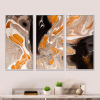 Wrought Studio Orange And Black Marble Waves III - Modern Framed Canvas Wall Art Set Of 3