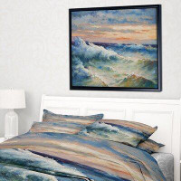 East Urban Home 'Waves During Storm' Framed Oil Painting Print on Wrapped Canvas
