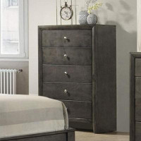 Red Barrel Studio 5 Drawers Wooden Rectangular Chest With Panel Legs In Grey